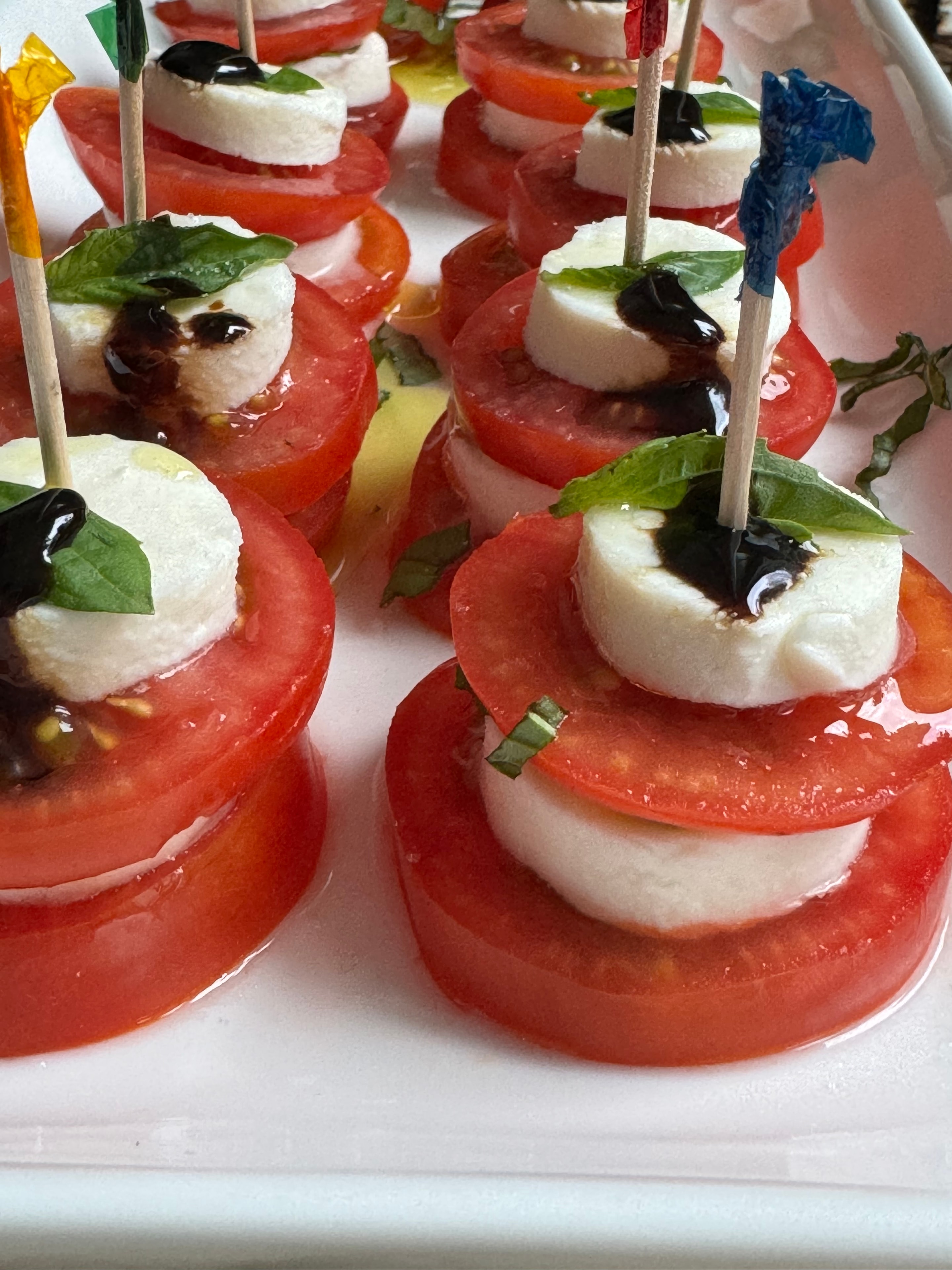 Caprese skewers with tomato, mozzarella and basil